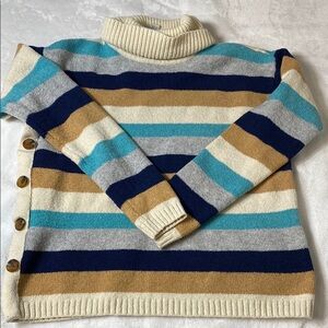 St. John's Bay Cozy Cream and Blue Striped Turtleneck Sweater